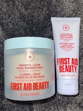 First Aid Beauty Pads and First Aid Beauty Ultra Gentle Face Cleanser.